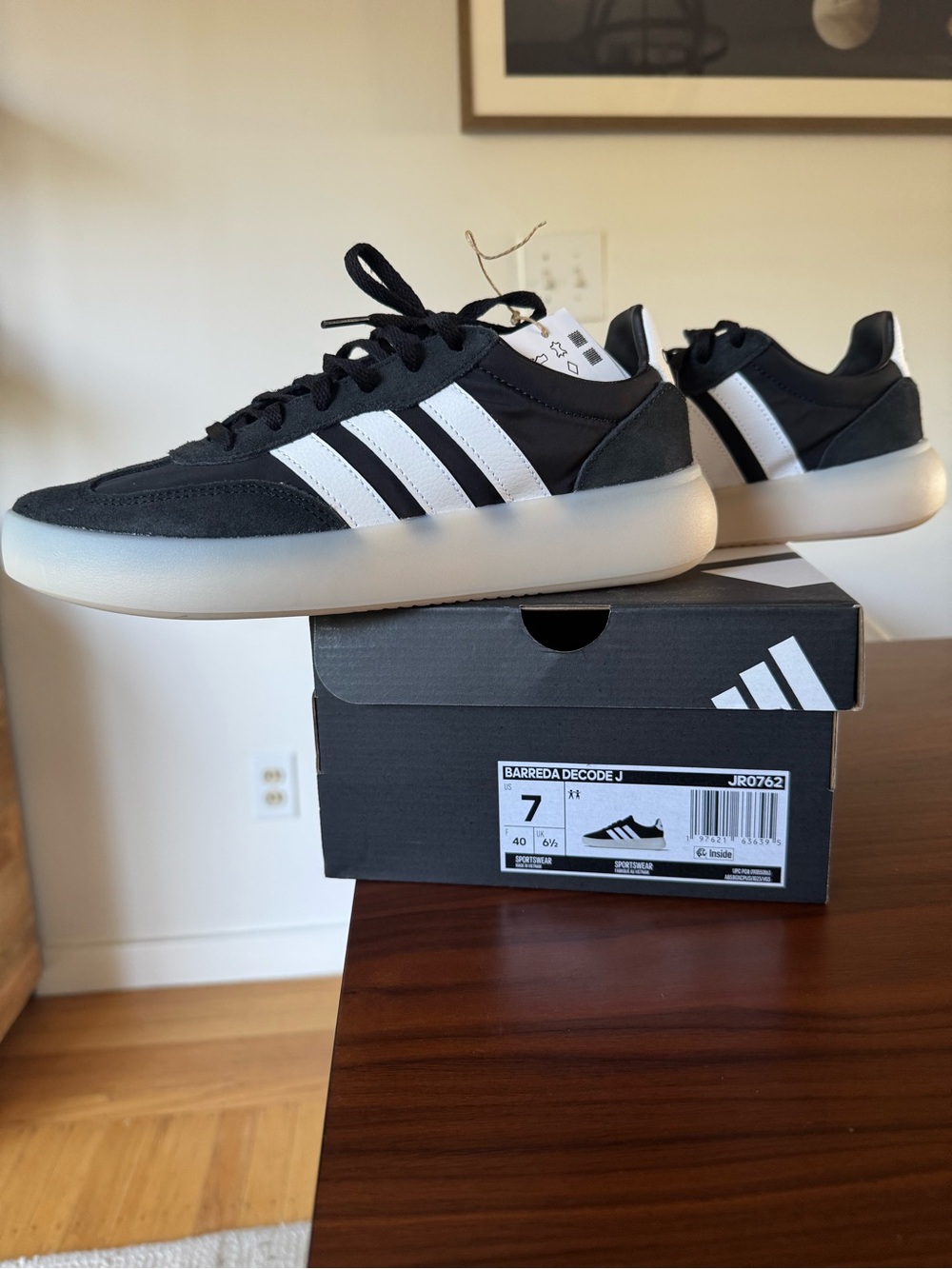 adidas Black and White Suede Three-Stripe Low Sneakers